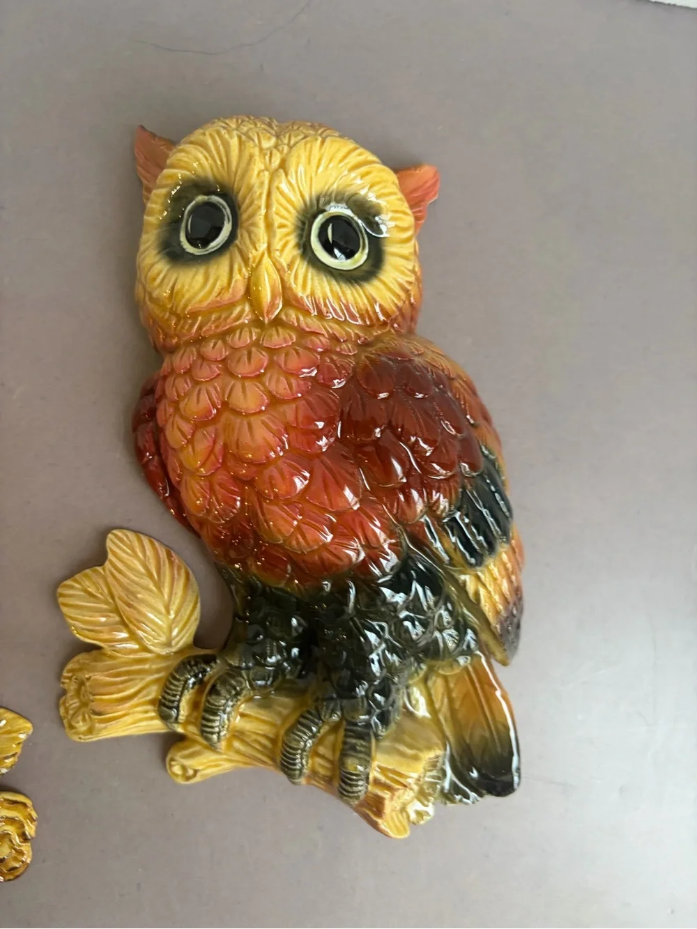 Lefton Yellow and Orange Owl Wall Plaques - Pair
